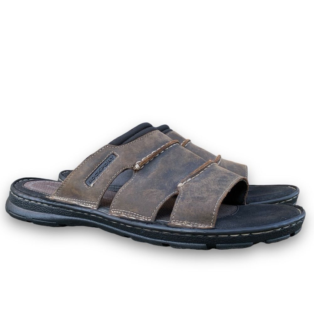 Rockport Darwyn Outdoor Sandals Slides Brown Leather Classic Men’s size 12 - Picture 2 of 14